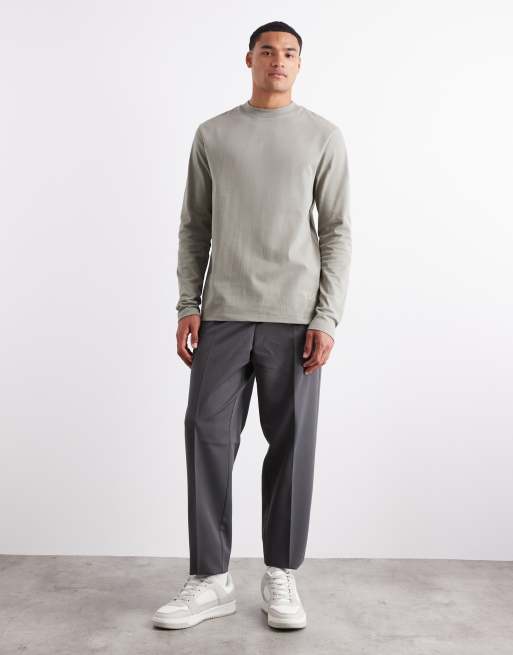 ASOS DESIGN – Schweres, langärmliges T-Shirt mit Print in Khaki, 240 g/m², 2 von 6