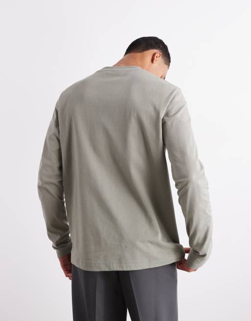 ASOS DESIGN – Schweres, langärmliges T-Shirt mit Print in Khaki, 240 g/m², 3 von 6