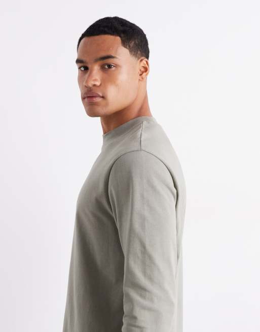ASOS DESIGN – Schweres, langärmliges T-Shirt mit Print in Khaki, 240 g/m², 4 von 6