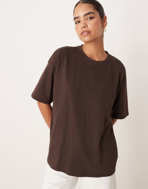 ASOS DESIGN – Schweres langes T-Shirt aus Baumwolle in Braun - view 1