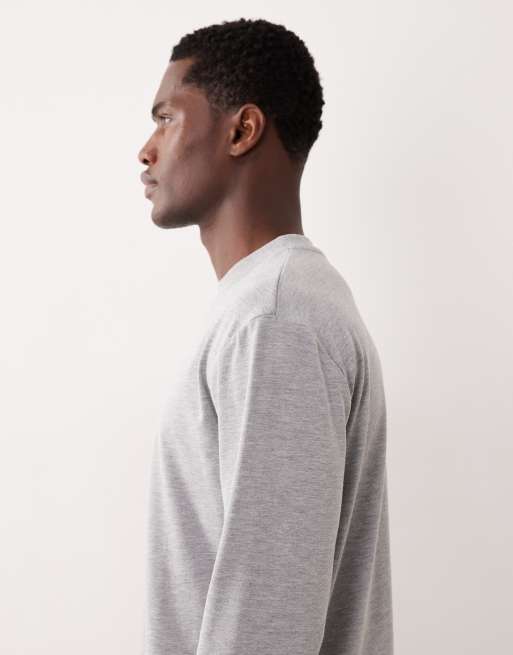 ASOS DESIGN – Schweres, locker geschnittenes Shirt in Grau meliert mit langen Ärmeln , 5 von 5