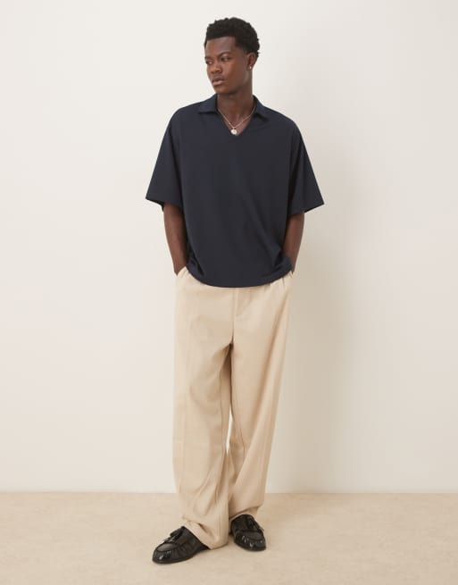 ASOS DESIGN – Schweres Oversize-Polohemd in Marineblau mit eingekerbtem Revers-Ausschnitt, 2 von 5