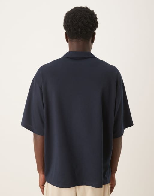 ASOS DESIGN – Schweres Oversize-Polohemd in Marineblau mit eingekerbtem Revers-Ausschnitt, 3 von 5