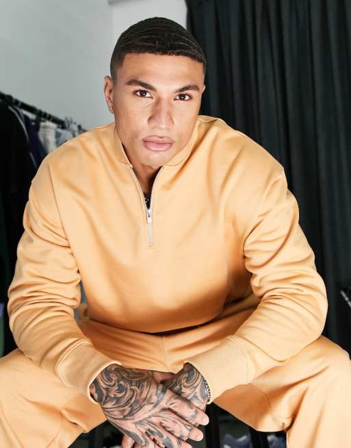 ASOS DESIGN – Schweres Oversize-Sweatshirt in Braun mit Reißverschlussdetail, Kombiteil - BROWN