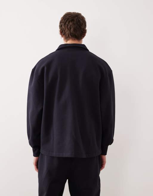 ASOS DESIGN – Schweres Oversize-Sweatshirt in Marineblau mit Kragen und Reißverschluss, 3 von 5