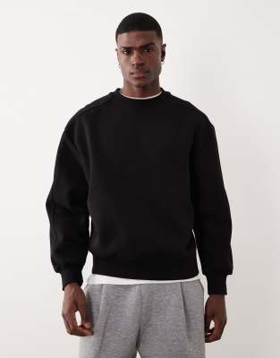 Schweres Oversize-Sweatshirt in Schwarz mit Ziernaht Schwarz XS