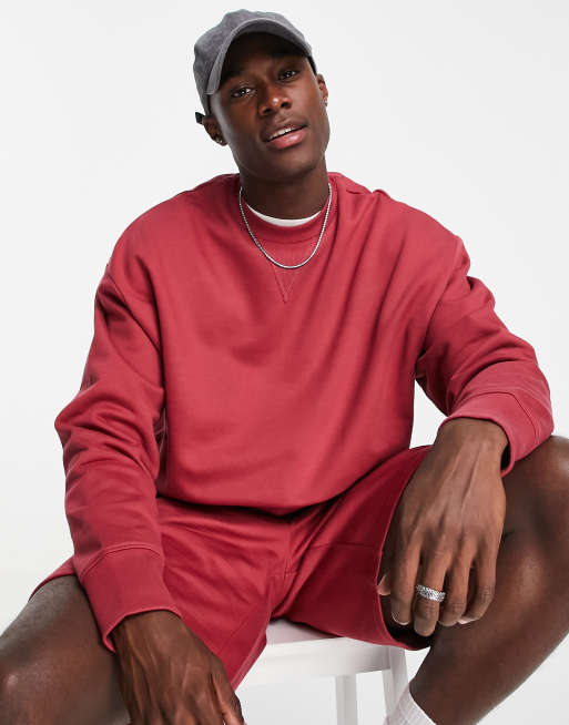 ASOS DESIGN – Schweres Oversize-Sweatshirt in verwaschenem Rot, Kombiteil