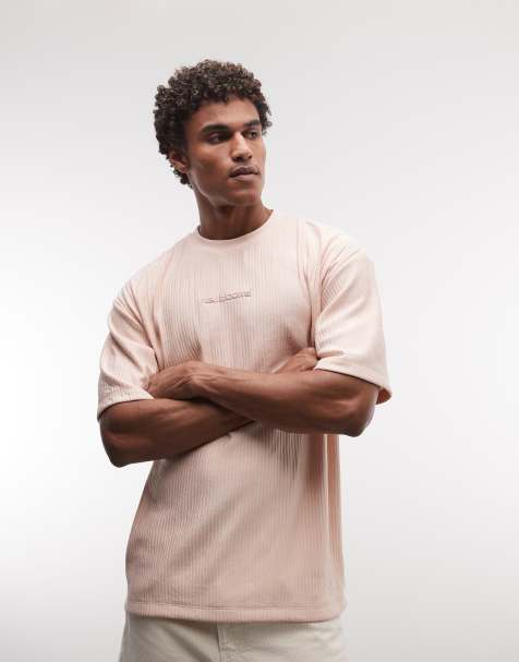 ASOS DESIGN – Schweres Oversize-T-Shirt aus geripptem Stoff in Rosa mit Print vorne, Kombiteil - view 1