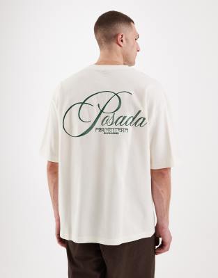 Schweres Oversize-T-Shirt aus strukturiertem Kreppstoff in Grün mit Text-Stickerei Grün M