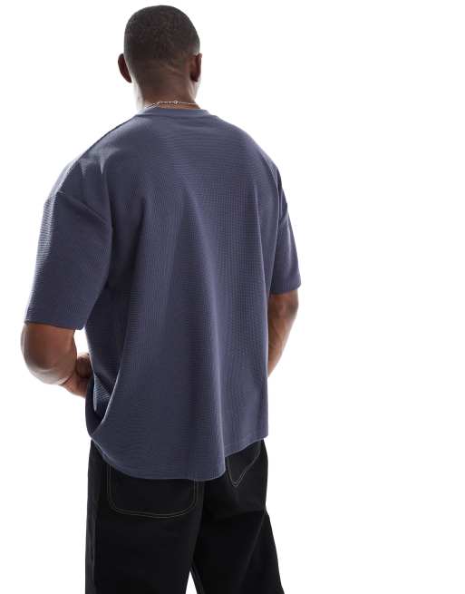 ASOS DESIGN – Schweres Oversize-T-Shirt in Anthrazit mit Waffelstruktur mit Citygrafik, 3 von 4