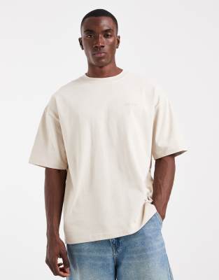 Schweres Oversize-T-Shirt in Beige mit Text-Grafikprint, Kombiteil-Neutral Neutral L