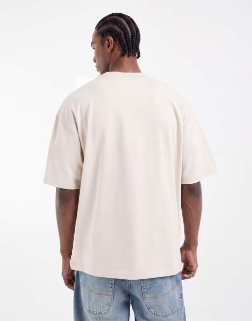 ASOS DESIGN – Schweres Oversize-T-Shirt in Beige mit Text-Grafikprint, Kombiteil, 5 von 5