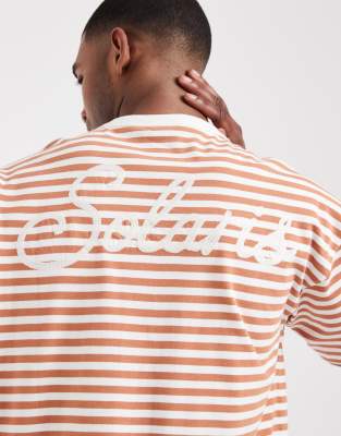 Schweres Oversize-T-Shirt in gestreiftem Orange-Mehrfarbig Mehrfarbig XL