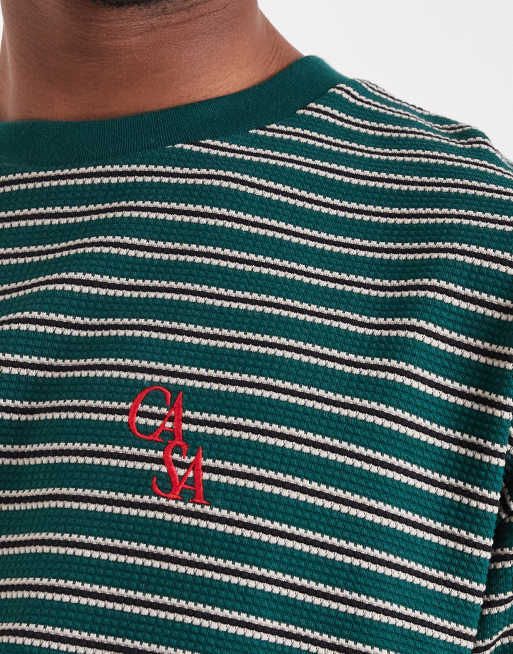 ASOS DESIGN – Schweres Oversize-T-Shirt in Grün mit strukturierten Streifen, 3 von 5