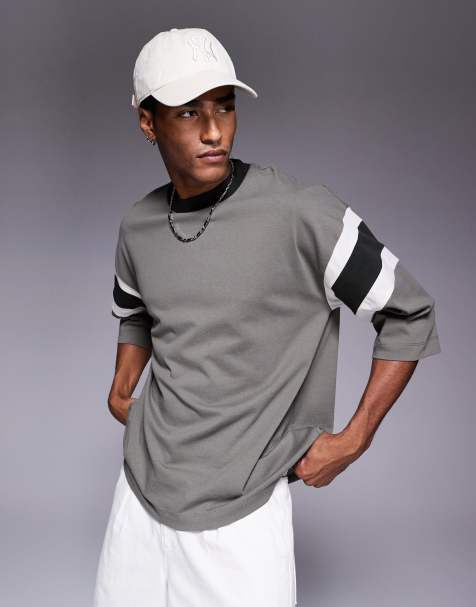 ASOS DESIGN – Schweres Oversize-T-Shirt in Khaki mit kontrastierenden Bahnen - view 1