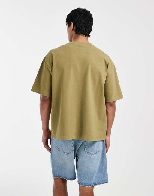 ASOS DESIGN – Schweres Oversize-T-Shirt in Khaki mit markentypischem Detail auf der Brust, 5 von 5