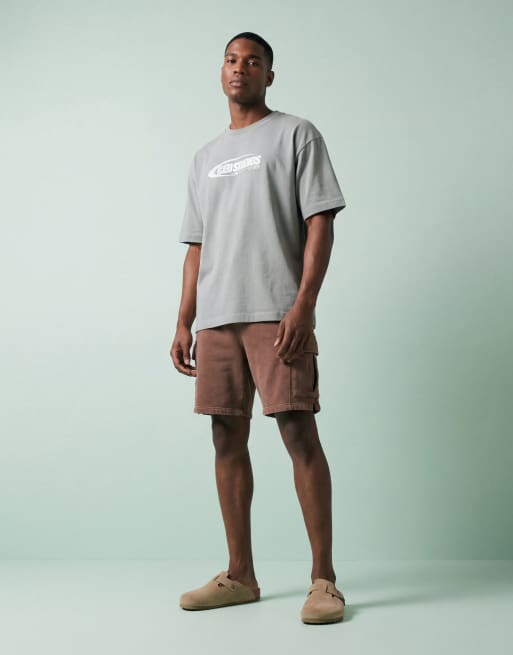 ASOS DESIGN – Schweres Oversize-T-Shirt in khaki Waschung mit Print auf der Vorderseite, 10 von 12