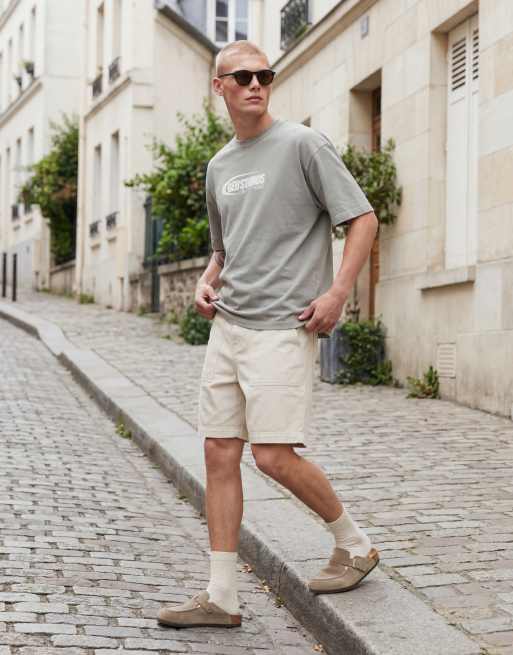 ASOS DESIGN – Schweres Oversize-T-Shirt in khaki Waschung mit Print auf der Vorderseite, 12 von 12
