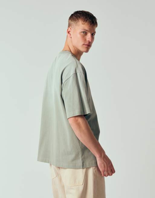 ASOS DESIGN – Schweres Oversize-T-Shirt in khaki Waschung mit Print auf der Vorderseite, 3 von 12