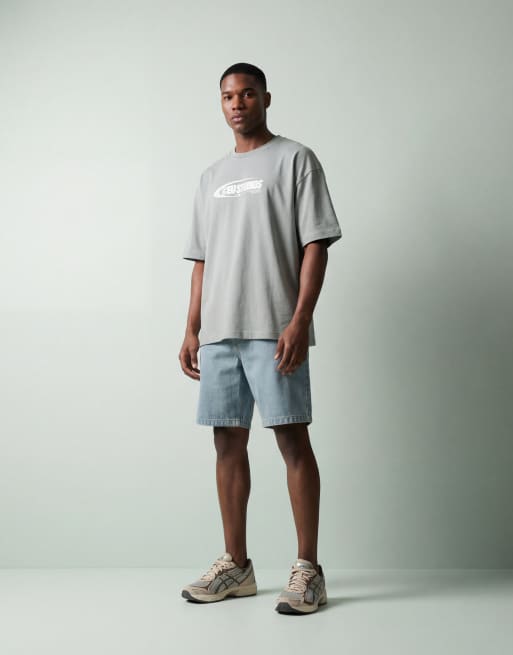 ASOS DESIGN – Schweres Oversize-T-Shirt in khaki Waschung mit Print auf der Vorderseite, 9 von 12