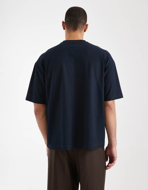 ASOS DESIGN – Schweres Oversize-T-Shirt in Marineblau mit Jacquard-Struktur , 3 von 5