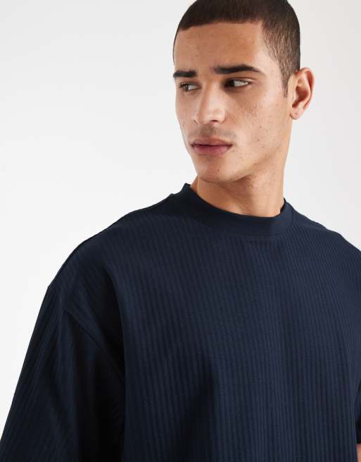 ASOS DESIGN – Schweres Oversize-T-Shirt in Marineblau mit Jacquard-Struktur , 5 von 5