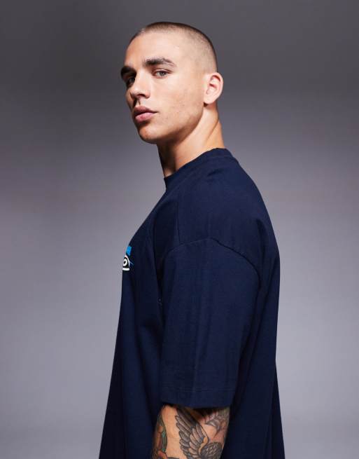  ASOS DESIGN – Schweres Oversize-T-Shirt in Marineblau mit „Paraiso“-Print und Patchwork-Detail, 3 von 4