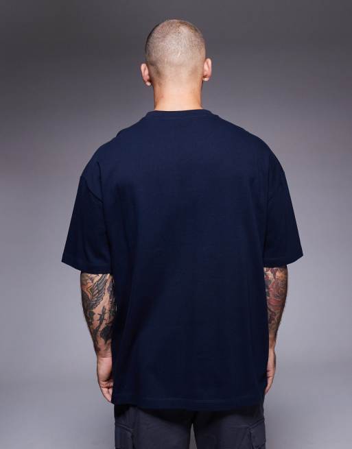  ASOS DESIGN – Schweres Oversize-T-Shirt in Marineblau mit „Paraiso“-Print und Patchwork-Detail, 4 von 4