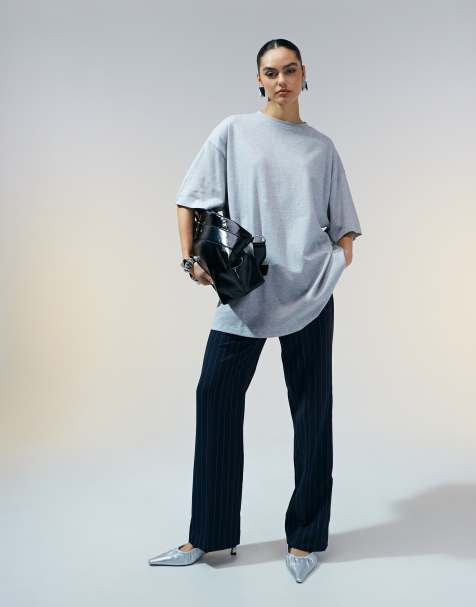 ASOS DESIGN – Schweres Oversize-T-Shirt in meliertem Grau mit langem Schnitt - view 1
