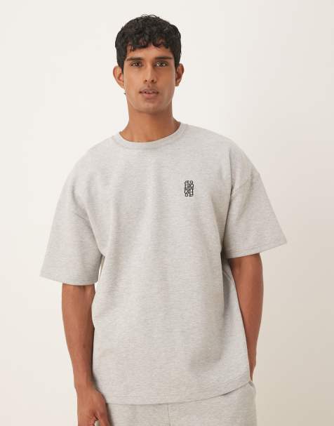 ASOS DESIGN – Schweres Oversize-T-Shirt in meliertem Grau mit Stickerei - view 1