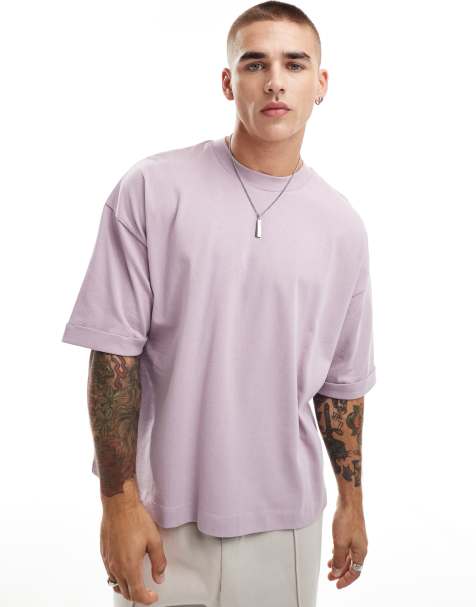 ASOS DESIGN – Schweres Oversize-T-Shirt in Rosa mit Rollärmeln, 240 g/m² - view 1