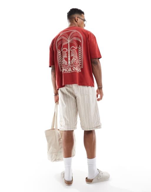 ASOS DESIGN – Schweres Oversize-T-Shirt in Rot mit sommerlicher Grafik und kastigem Schnitt, 240 g/m²
