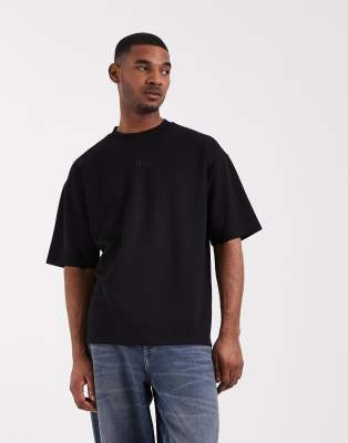 Schweres Oversize-T-Shirt in Schwarz mit aufgesticktem Text, Kombiteil Schwarz 3XL