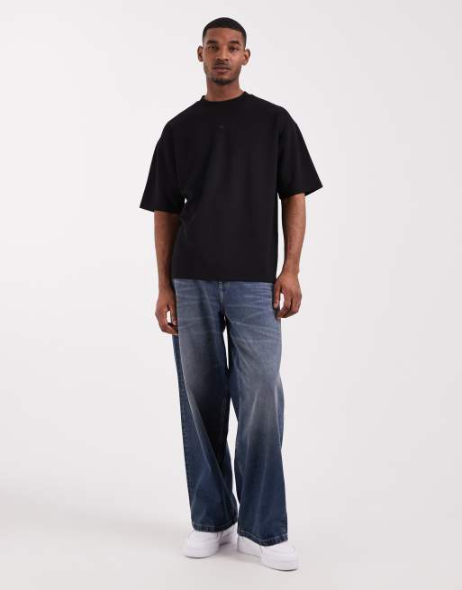 ASOS DESIGN – Schweres Oversize-T-Shirt in Schwarz mit aufgesticktem Text, Kombiteil, 2 von 5
