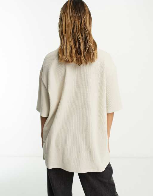 ASOS DESIGN – Schweres Oversize-T-Shirt in Steinbeige mit seitlichen Schlitzen und Waffelstruktur, 2 von 4