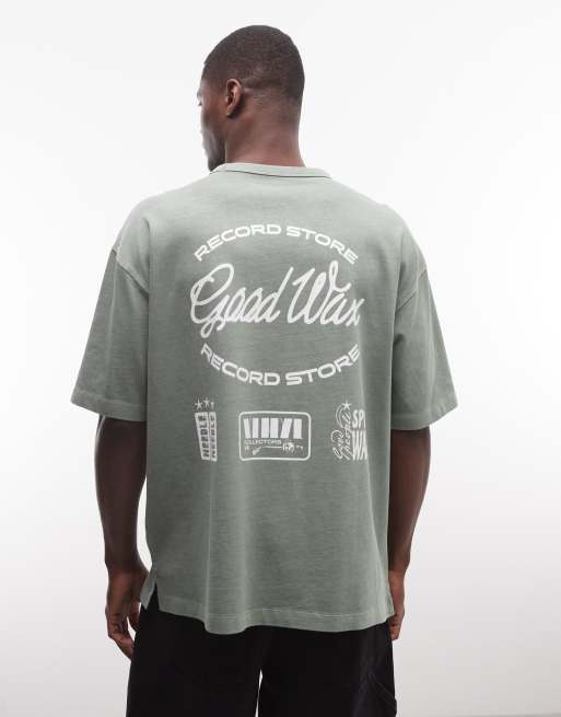 ASOS DESIGN – Schweres Oversize-T-Shirt in verwaschenem Grün mit Text-Grafikprint, 3 von 5