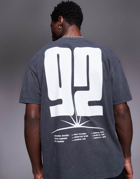 ASOS DESIGN – Schweres Oversize-T-Shirt in verwaschenem Schwarz mit Sport-Print, 220 g/m² - view 1