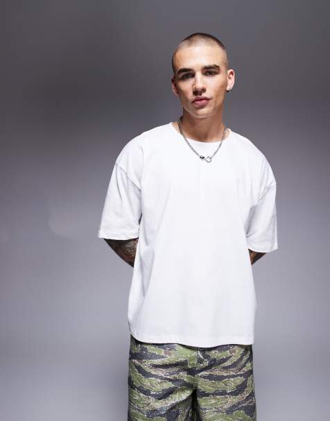 ASOS DESIGN – Schweres Oversize-T-Shirt in Weiß mit offenem Ausschnitt - view 1