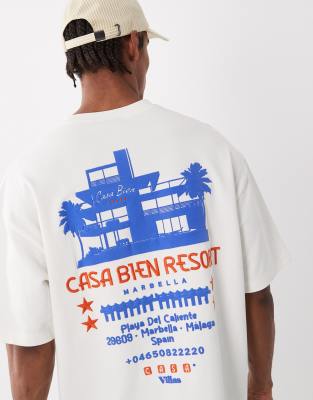 Schweres Oversize-T-Shirt in Weiß mit Resort-Schaumprint Weiß S