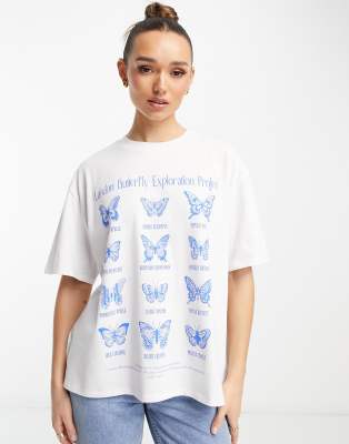 ASOS DESIGN - Schweres Oversize-T-Shirt in Weiß mit Schmetterling-Grafikprint-Bunt