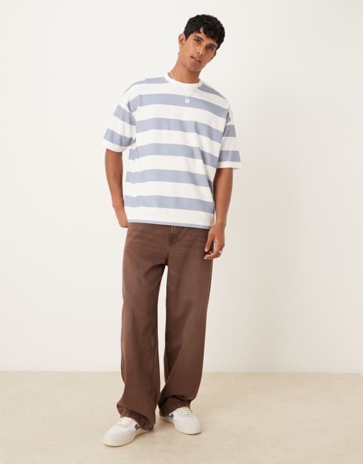 ASOS DESIGN – Schweres Oversize-T-Shirt mit breiten Streifen in Blau und Weiß, 2 von 5