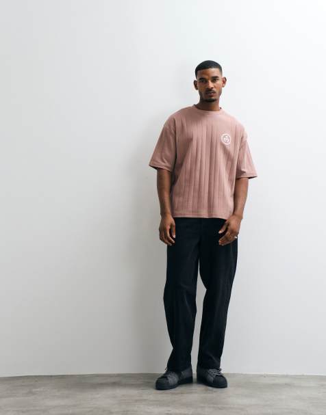 ASOS DESIGN schweres Oversize-T-Shirt mit Brustgrafik aus breitem Rippstoff in Braun - view 1