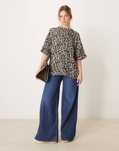 ASOS DESIGN – Schweres Oversize-T-Shirt mit Leopardenmuster mit geteilter Seite - view 1