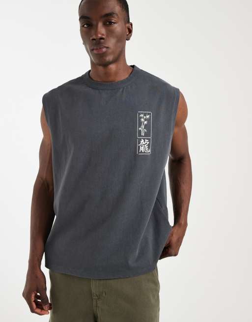 ASOS DESIGN – Schweres Oversize-Tanktop in grauer Waschung mit Drachen-Grafikprint, 5 von 5
