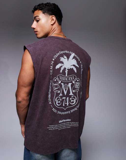 ASOS DESIGN – Schweres Oversize-Tanktop in verwaschenem Braun mit „High Summer“-Grafik, 220 g/m²