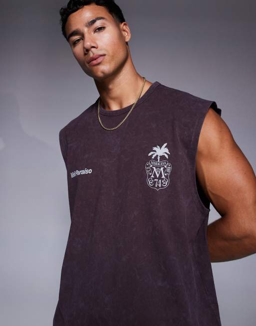 ASOS DESIGN – Schweres Oversize-Tanktop in verwaschenem Braun mit Sommer-Grafikprint , 3 von 4