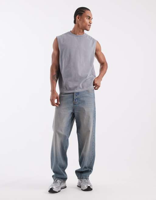 ASOS DESIGN – Schweres Oversize-Tanktop in verwaschenem Grau mit Himmelskörper-Print an der Wirbelsäule , 4 von 5