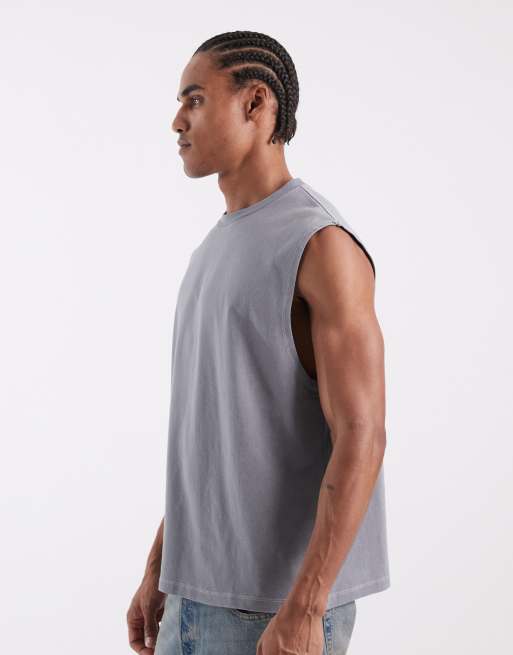 ASOS DESIGN – Schweres Oversize-Tanktop in verwaschenem Grau mit Himmelskörper-Print an der Wirbelsäule , 5 von 5