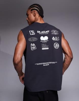 Schweres Oversize-Tanktop in verwaschenem Schwarz Schwarz M