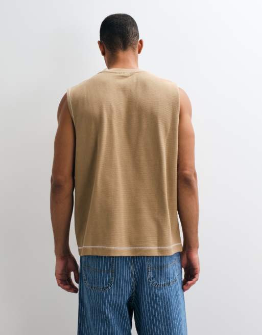 ASOS DESIGN schweres Oversize-Top mit Kontrastnähten und Tasche in mittlerem Braun mit Struktur, 3 von 5